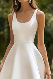 De Baile/Princesa Decote Redondo Cetim Midi Vestidinho Branco
