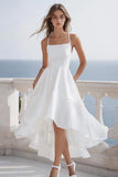 Linha-A Alças Finas Chiffon Midi Vestidinho Branco
