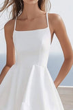 Linha-A Alças Finas Chiffon Midi Vestidinho Branco