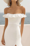 Fora do ombro Branco Chiffon Babado Longos Vestidos de Noiva