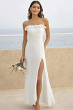 Sem Alças Branco Chiffon Bainha Longos Vestidos de Noiva