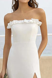 Sem Alças Branco Chiffon Bainha Longos Vestidos de Noiva