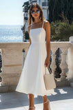 Branco Alças Finas Linha-A Midi Vestidos de Noiva