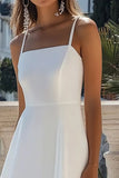 Branco Alças Finas Linha-A Midi Vestidos de Noiva