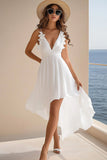 Decote em V Linha-A Chiffon Assimétrico Vestidinho Branco