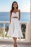 Vestido Linha-A 2 Peças Plissado Chiffon Midi Vestidinho Branco
