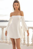 Linha-A Sem Ombros Mangas Compridas Mini Vestidinho Branco