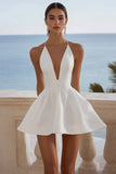 De Baile/Princesa Decote em V Cetim Mini Vestidinho Branco