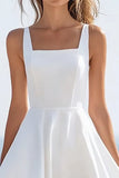 Branco Pescoço Quadrado Linha-A Assimétrico Vestidos de Noiva