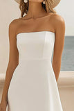 Branco Sem Alças Assimétrico Vestido de Noiva com Folhos