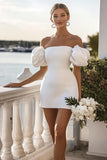 Bodycon Fora do Ombro Curto/Mini Vestidinho Branco