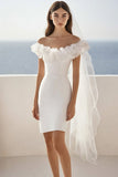 Bodycon Fora do Ombro Babado Curto/Mini Vestidinho Branco