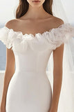 Bodycon Fora do Ombro Babado Curto/Mini Vestidinho Branco