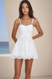 Alças Finas Linha-A Curto/Mini Renda Vestidinho Branco com Arco