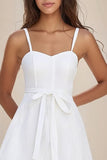 Alças Finas Linha-A Curto/Mini Renda Vestidinho Branco com Arco