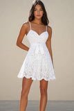 Renda Linha-A Alças Finas Curto/Mini Vestido de Formatura