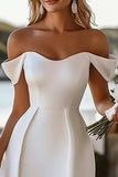 Fora do ombro Cetim Bodycon Curto/Mini Vestidinho Branco