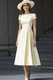 Daffodil A Line Boat Neck Vintage Cetim Long Work Dress