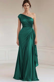 Vestidos Cerimónia Azul Real Longo Um ombro Babados