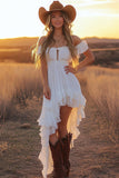 Branco Off The Shoulder Ruffle Vestido de Graduação