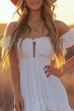 Branco Off The Shoulder Ruffle Vestido de Graduação
