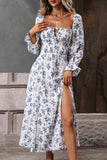 Preto Amarelo Flores Linha-A Pescoço Redondo Longos Vestido Verão