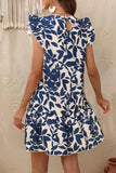 Branco Azul Flores Linha-A Sem Mangas Mini Vestido Verão