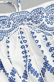 Cabeçada Floral Azul Branco Linha-A Vestido Verão com Fenda