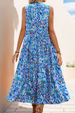 Vestido Verão Decote em V Sem Linha-A Midi Azul