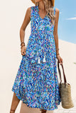 Vestido Verão Decote em V Sem Linha-A Midi Azul