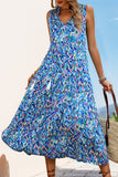 Vestido Verão Decote em V Sem Linha-A Midi Azul