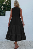 Vestido de Verão com Botões Preto Midi Linha-A Decote em V