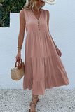 Vestido de Verão com Botões Preto Midi Linha-A Decote em V