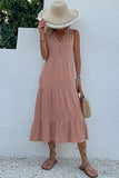 Vestido de Verão com Botões Preto Midi Linha-A Decote em V