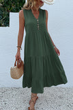 Vestido de Verão com Botões Preto Midi Linha-A Decote em V