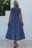 Vestido de Verão com Botões Preto Midi Linha-A Decote em V