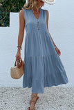 Vestido de Verão com Botões Preto Midi Linha-A Decote em V