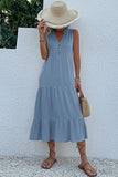 Vestido de Verão com Botões Preto Midi Linha-A Decote em V