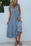Vestido de Verão com Botões Preto Midi Linha-A Decote em V