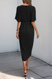 Vestido de Verão com Meias Mangas Preto Decote em V Bainha
