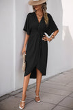 Vestido de Verão com Meias Mangas Preto Decote em V Bainha