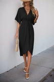 Vestido de Verão com Meias Mangas Preto Decote em V Bainha