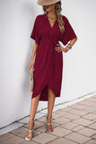 Vestido de Verão com Meias Mangas Preto Decote em V Bainha