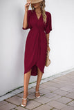 Vestido de Verão com Meias Mangas Preto Decote em V Bainha