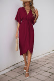 Vestido de Verão com Meias Mangas Preto Decote em V Bainha