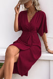 Vestido de Verão com Meias Mangas Preto Decote em V Bainha