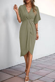 Vestido de Verão com Meias Mangas Preto Decote em V Bainha