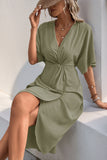 Vestido de Verão com Meias Mangas Preto Decote em V Bainha