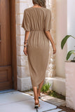 Vestido de Verão com Meias Mangas Preto Decote em V Bainha