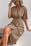 Vestido de Verão com Meias Mangas Preto Decote em V Bainha